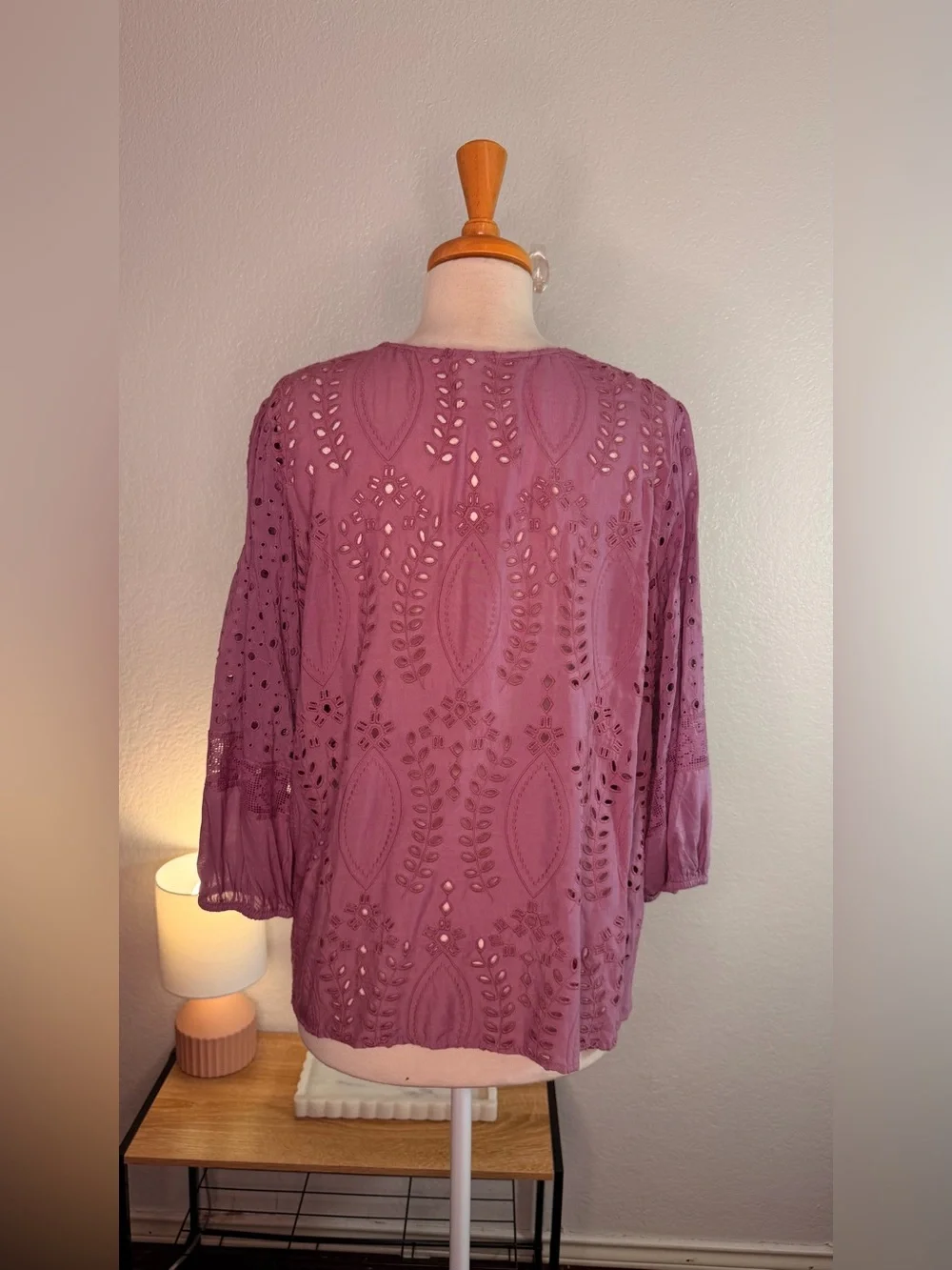 Johnny Was Lavender Eyelet Embroidered Peasant Blouse